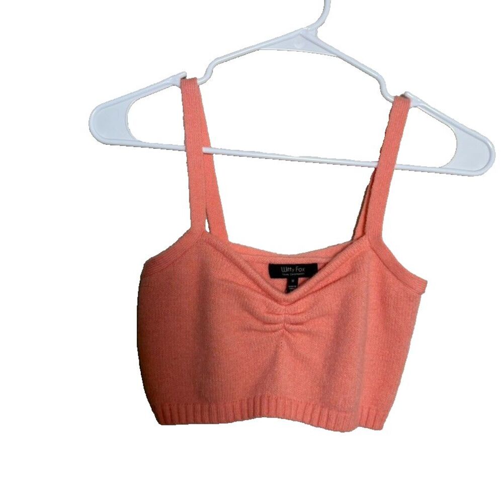 Witty Fox Tank Top Women's Medium Pink Knit Sweater Cropped Neon Casual